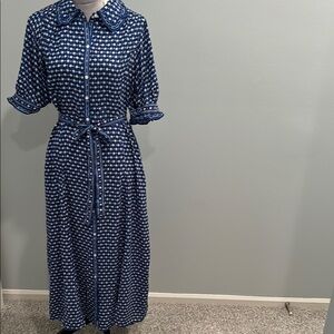 Max Studio Elegant Blue Polka Dot Midi Dress